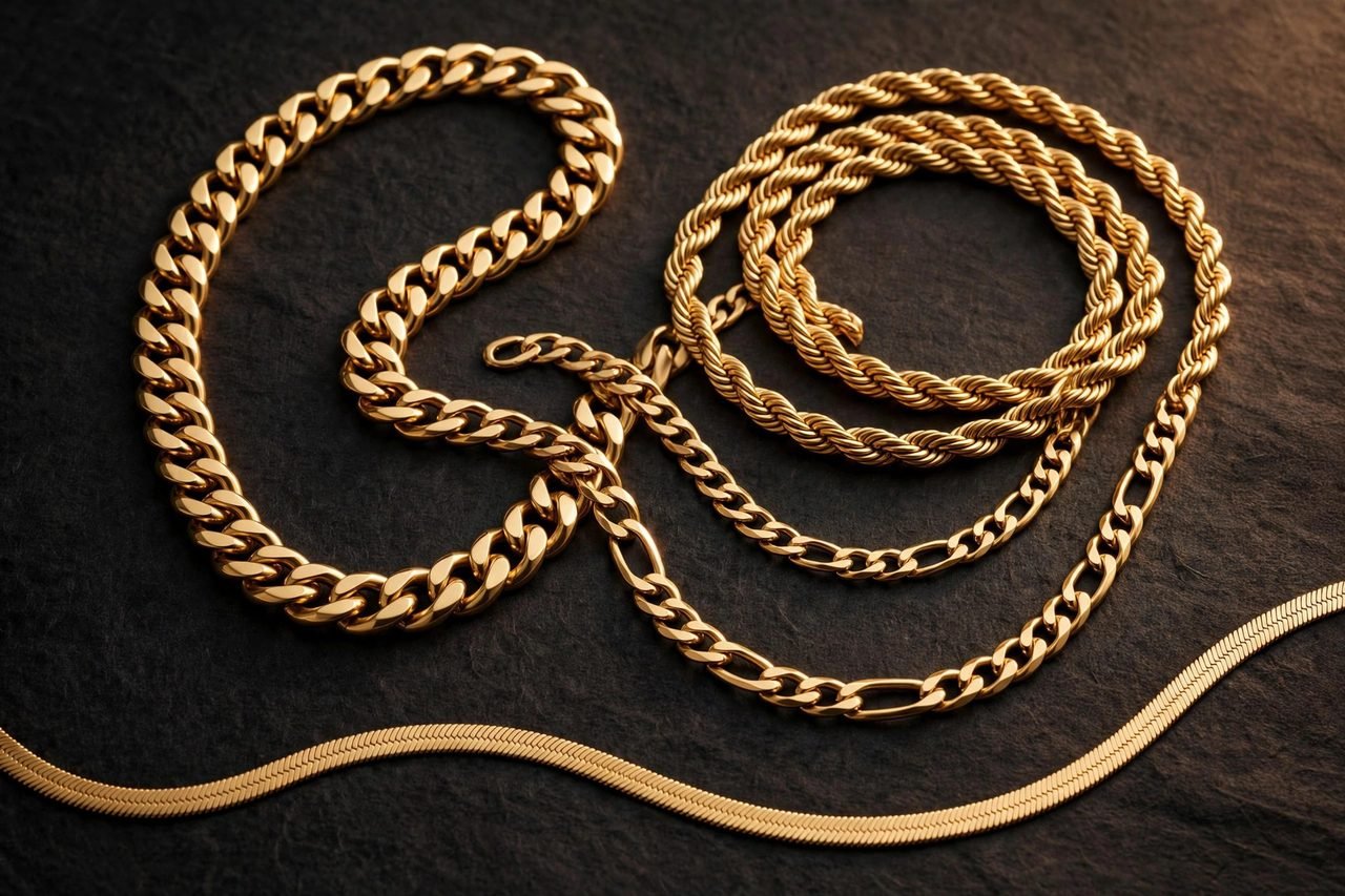 Tipos de cadenas de oro: barbada, singapur, eslabones y más